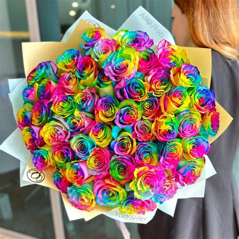 Rainbow Roses Bouquet By Deflora Llc Flower Shop