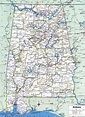 Alabama state county map with cities roads towns counties highways