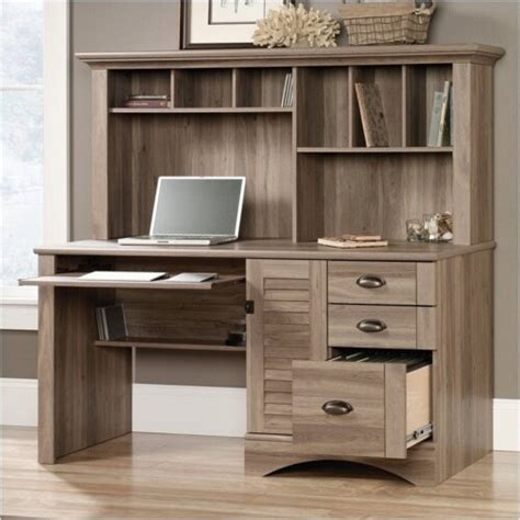 Bowery Hill Modern Wood Home Office Desk With Hutch In Salt Oak 1