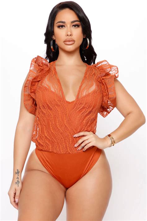 Pretty Energy Lace Bodysuit Rust Fashion Nova Bodysuits Fashion Nova