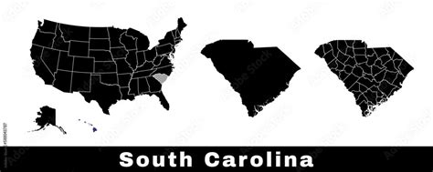South Carolina State Map Usa Set Of South Carolina Maps With Outline Border Counties And Us