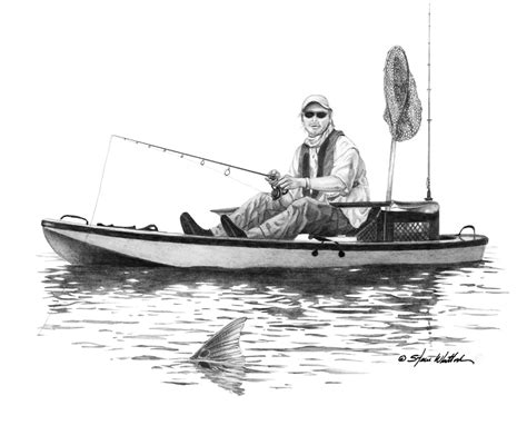 Pencil Art Kayak And Fisherman Steve Whitlock Game Fish Art Steve