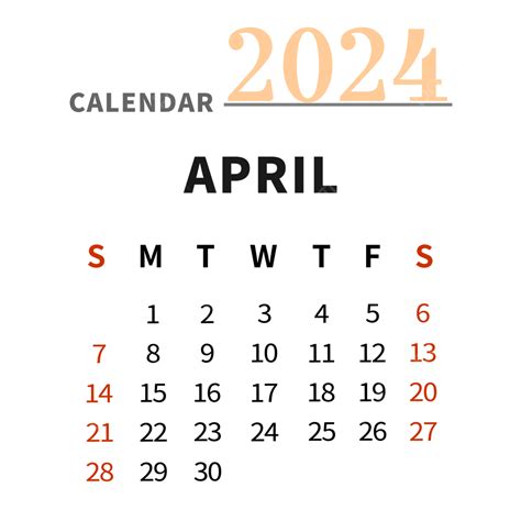 Abril Canlender 2024 Vetor Png Abril 2024 Canlender 2024 Imagem Png