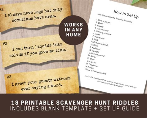 Printable Scavenger Hunt Riddles for Teens Kids and Adults | Etsy