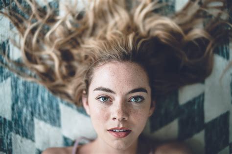Women Model Face Freckles Hair Portrait Frontal View Hair