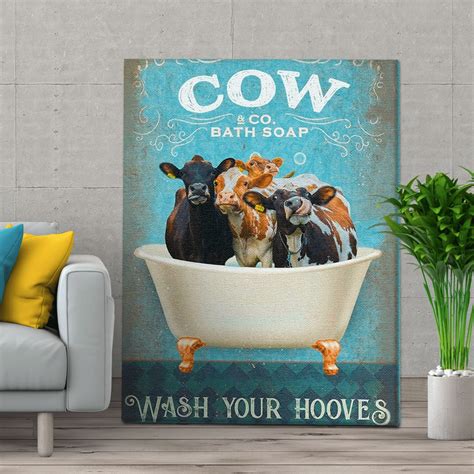 Cow Bathroom Wall Art Canvas Funny Cow Bathroom Rule Canvas Wall Art