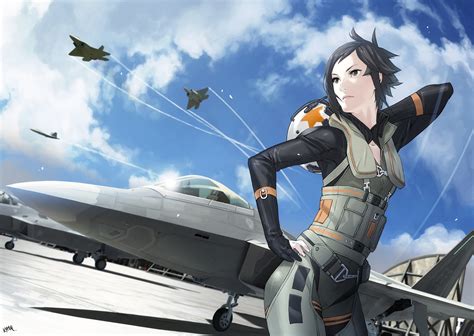 Wallpaper Anime Girls Short Hair Vehicle Airplane