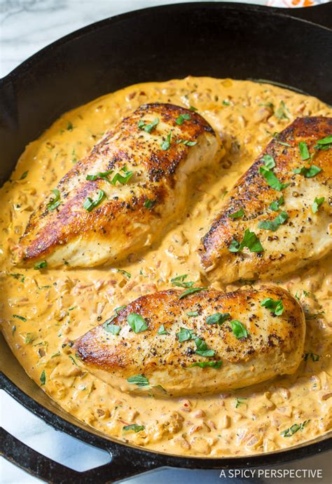 Trust me this is a chicken recipe you don't want to miss out on! #Recipe : Creamy Roasted Red Pepper Chicken Skillet - My ...
