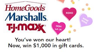 Before you check your balance, be sure to have your card number and pin code available. Win a $100 Gift Card to T.J.Maxx, HomeGoods or Marshalls - 100 Winners. 3 Grand Prize $1,000 ...