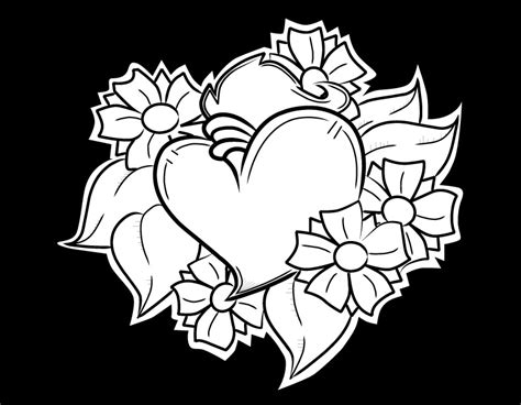 This listing is for a digital file of the above image only in black and white. Heart with flowers by Gwaraddict on DeviantArt