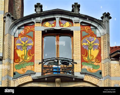 Brussels Belgium Art Nouveau Facade At13 Chaussee De Waterloo Stock