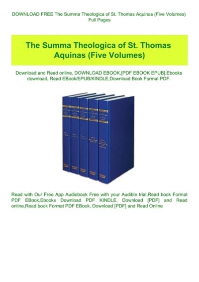 Download Free The Summa Theologica Of St Thomas Aquinas Five Volumes Full Pages
