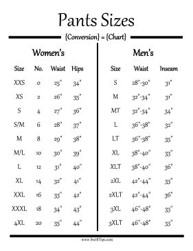 Men S Small Pants Size Chart