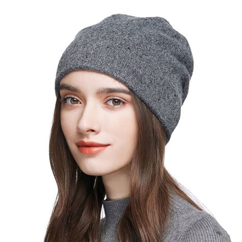Womens Slouchy Double Bling Crystal Wool Knitted Beanie Cap Winter