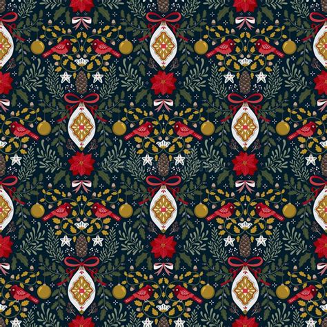 Christmas Symmetry Seamless Pattern With Christmas Decorations And