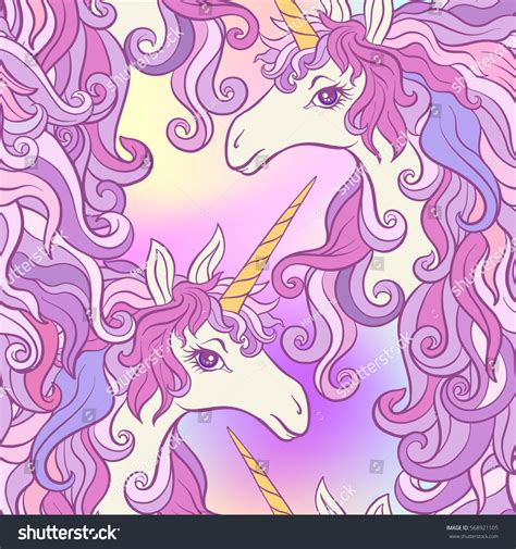 Unicorn Multicolored Mane Seamless Pattern Pink Stock