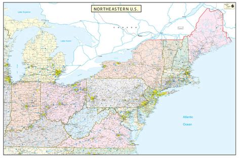 Northeastern United States Executive City County Wall Map