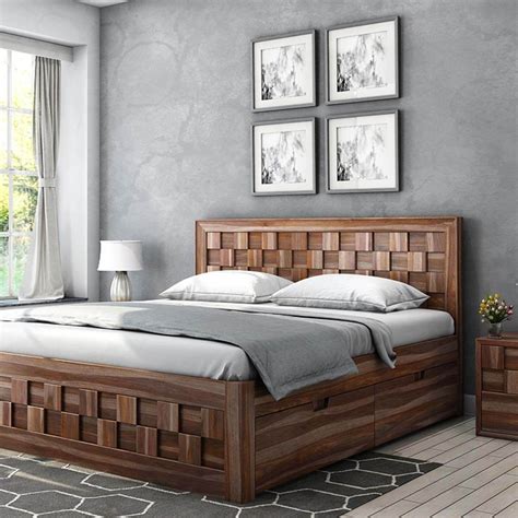Walsenburg Checkered Solid Wood Captains Storage Platform Bed Bed Design Modern Wood Bed