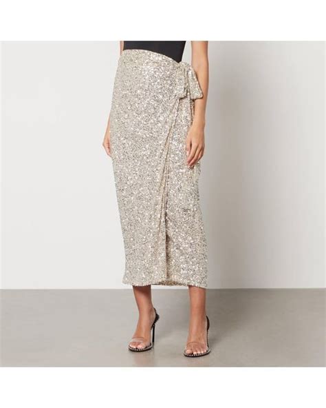 Never Fully Dressed Jaspre Sequined Mesh Midi Skirt In Natural Lyst