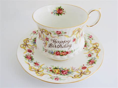 Queens Rosina Happy Birthday Tea Cup And Saucer Set Vintage Fine Bone