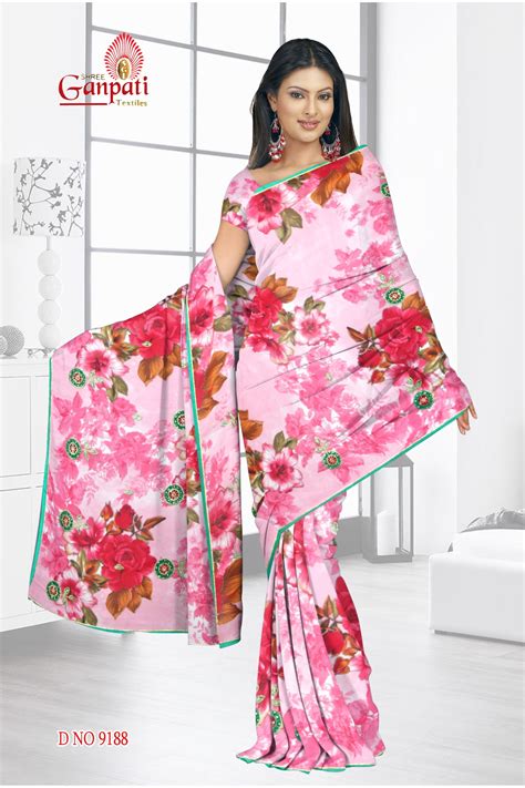 Flower Print Sarees प्रिंटेड साड़ी In Surat Shree Ganpati Textiles