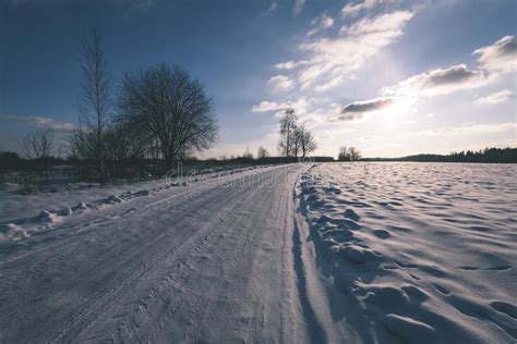 Snowy Winter Road Covered In Deep Snow Vintage Look Edit