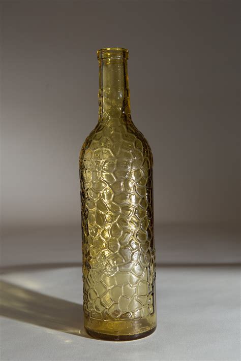 Vintage Glass Bottle 1900s Honey Coloured Yellow Wine Bottle Boho Modern Nautical Decor