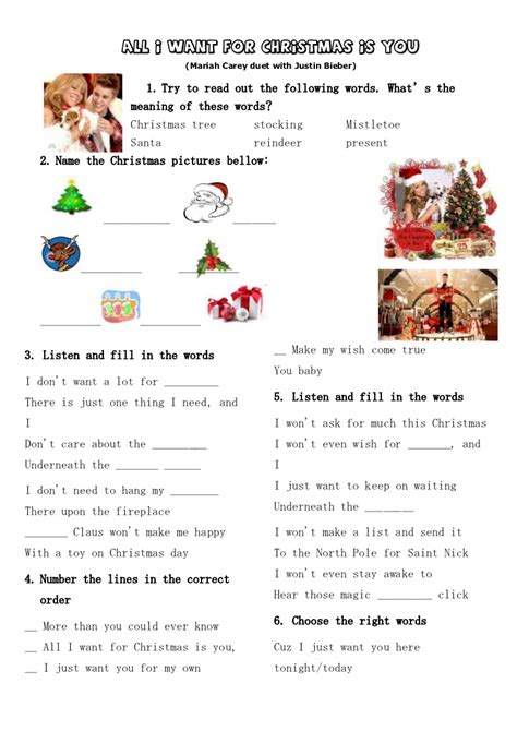 Use these fun and engaging christmas worksheets, christmas activities, and christmas themed teaching resources with your kids. All I want for Christmas is you worksheet