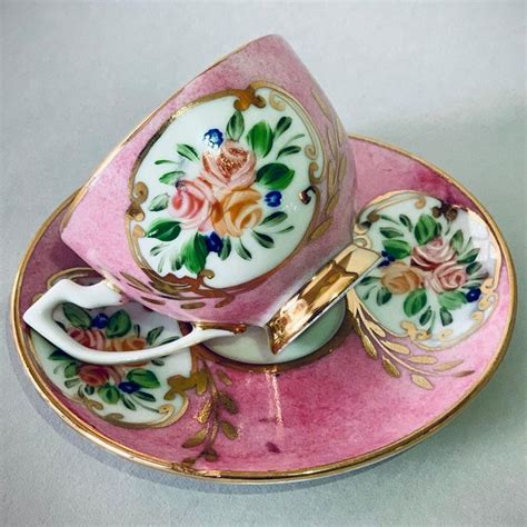 X Hand Painted Porcelain Turkish Coffee Cup And Saucer In