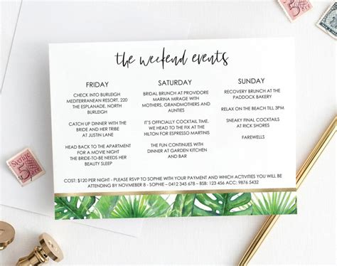 Bachelorette Party Itinerary Template Word