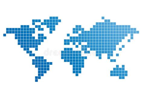 World Pixel Map Blue Pixel World Map On White Background
