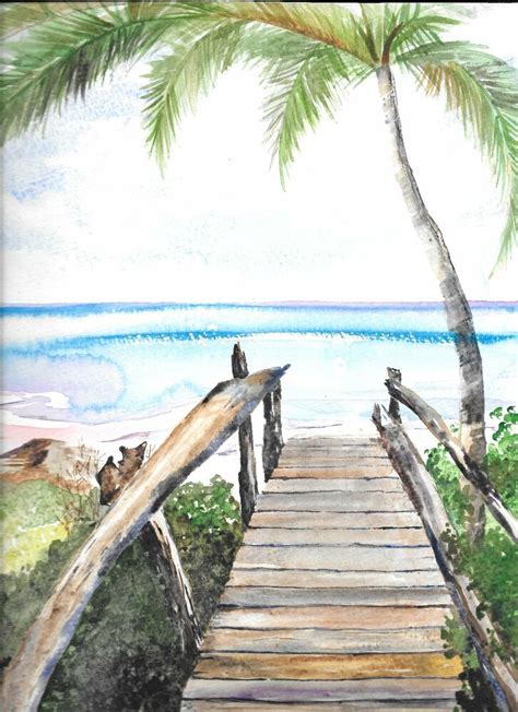 Beach Scene With Boardwalk And Palm Tree Bahamas Beach