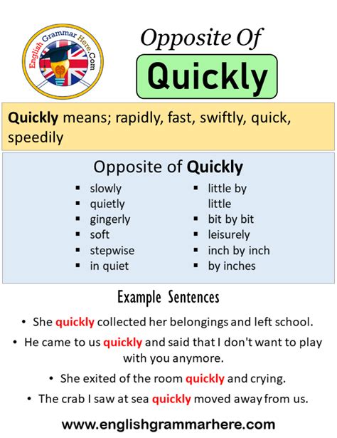 Opposite Of Quickly Antonyms Of Quickly Meaning And Example Sentences