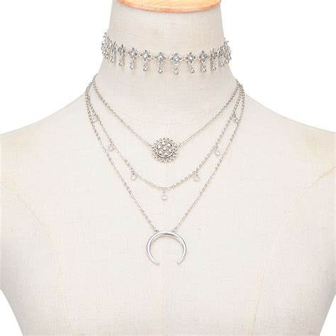 Vintage Boho Flower Moon Crystal Choker Necklace For Women Chocker