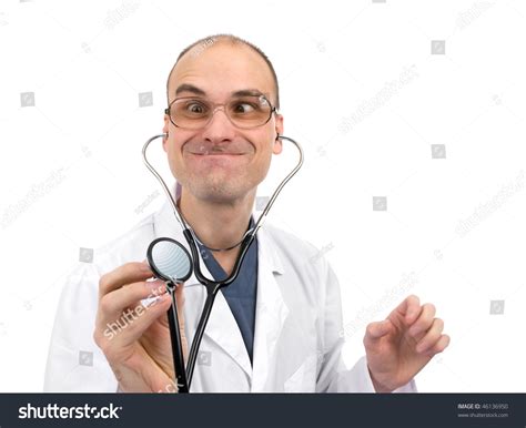 Young Crazy Doctor Using Stethoscope Stock Photo 46136950 Shutterstock