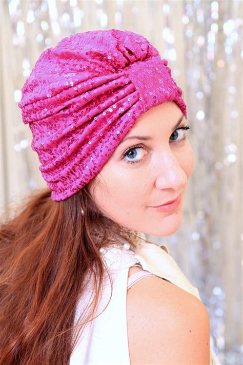 Sequin Turban In Raspberry Pink Womens Headwrap Turbans Etsy