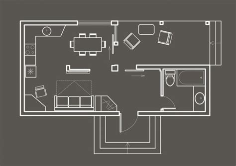 Linear Architectural Sketch Plan Standart Two Bedroom Apartment — Stock