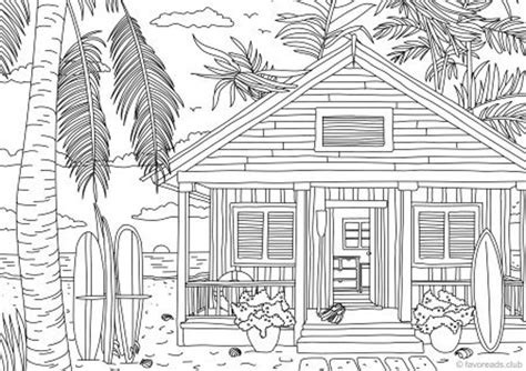 Beach House Printable Adult Coloring Page From Favoreads Etsy