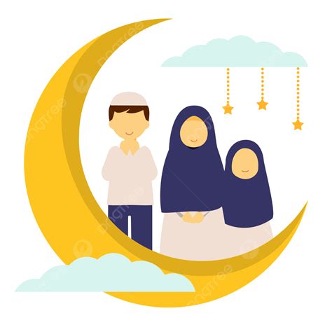 Keluarga Ramadhan Di Bulan Kartun Ramadhan Clipart Lentera Clipart