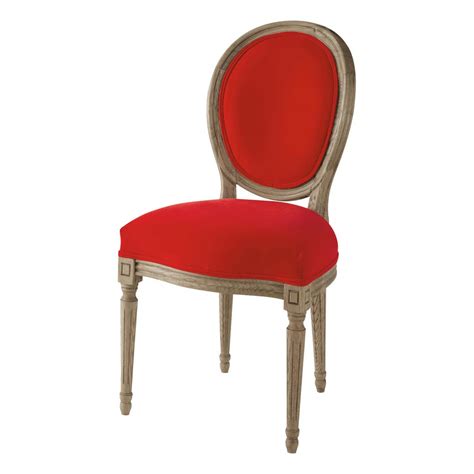 Chaise médaillon en velours et chêne massif rouge Louis  Maisons du Monde
