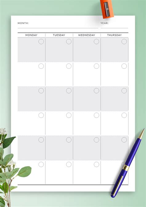 Blank Undated Calendar Template Calendar Printable Free Printable