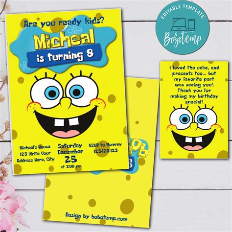 Printable Spongebob Birthday Invitations Free