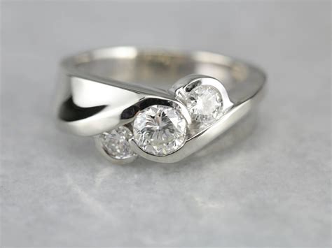 Modern Three Diamond Ring Diamond Anniversary White Gold Engagement
