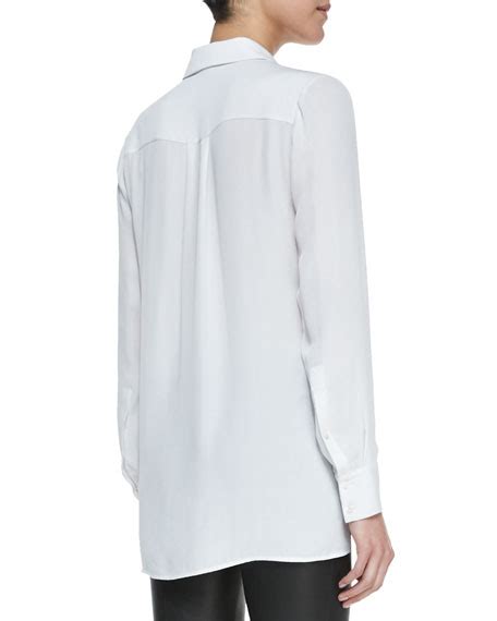 Vince Classic Long Sleeve Silk Blouse White