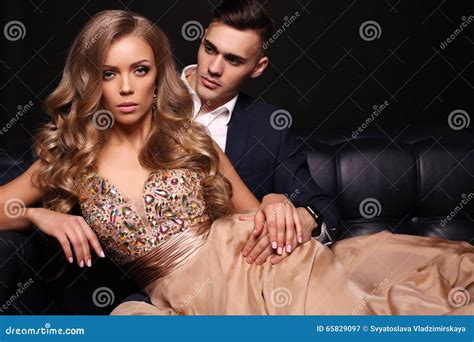 Love Story Beatiful Couple Gorgeous Blond Woman And Handsome Man Stock Image Image Of