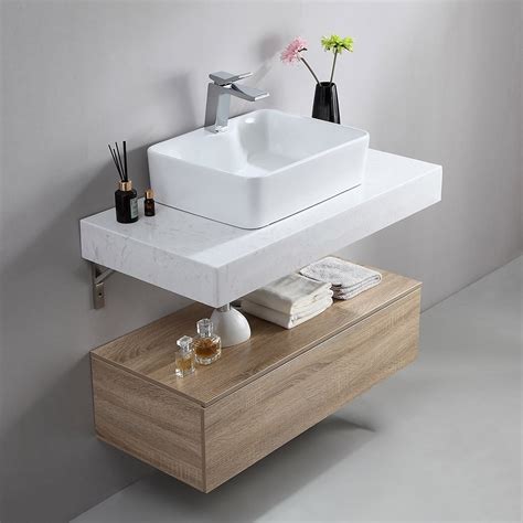 Modern 40 Floating Wall Mount Single Bathroom Vanity Set With Faux