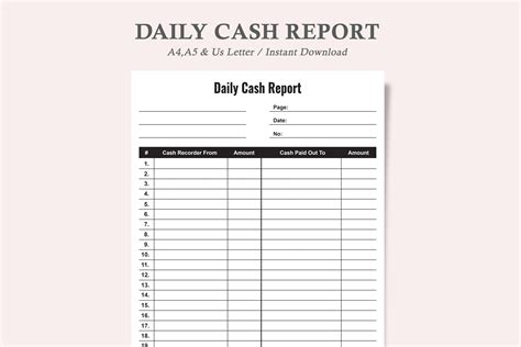 Cash Log Sheet Daily Cash Report Graphic By Watercolortheme Creative