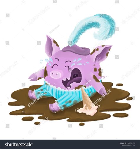 Cute Piggy Crying Hand Drawn Digital Stock Illustration 1346052722