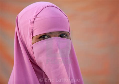 Portrait Of A Somali Woman Wearing A Pink Niqab Woqooyi Galbeed Region License Download