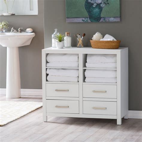 A corner bathroom storage unit or cabinet can work well in smaller bathrooms, and a narrow storage cabinet is equally effective when space is at a premium. Belham Living Longbourn Bathroom Floor Cabinet | Bathroom ...